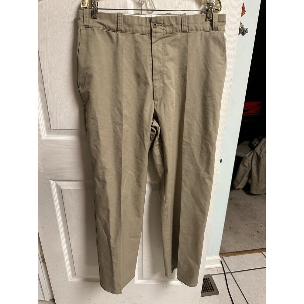 2 Pair 70s 80s Sears Roebuck Khaki Pants Men 36x29 Tan Perma Prest Flat Front